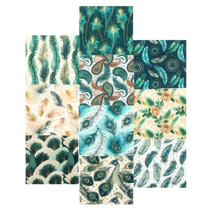 10pcs Charm Pack Set Peacock Feathers VIntage Style Pattern HAndmade DIY With Rich Color and Texture Elements 100% Polyester Patchwork in 10 Design Styles Suitable For Patchwork DIY Craft Projects DIY Wallet Making Gift Giving Bag Making Mother's Day Gift