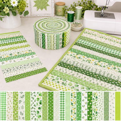 20pcs Vintage Plaid Dot Floral Green Series Jelly Roll Fabric Strips 2.5X19.7inch Delicate Printed Multi-Color 100% Polyester for DIY Handmade Patchwork, Table Runners, Placemats, Tote Bags, Storage Pouches, Makeup Bags, Coasters, Quilt Blocks