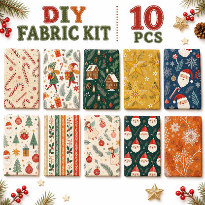 10Pc/Set Christmas Series Stripe Lollipop Star Pine Cones Holly Santa Claus Candy Fat Quarter Fabric, Pre-Cut Square Fabric Assort, Fabric Set, Craft Fabric, Handmade DIY Patchwork Fabric,Home Quilting Sewing Fabric, Packaging Fabric, Scrapbooking Craft H
