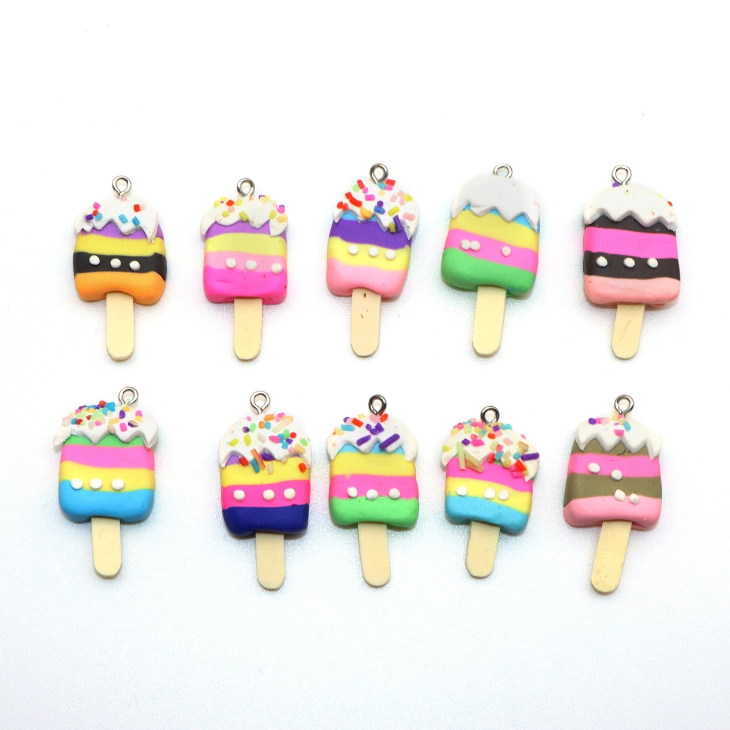 5Pcs Rainbow Color Ice Cream With Eye Screw Resin Pendant Summer Popsicle Charms DIY Handmade Jewelry Necklace Bracelet Earring Accessories Creative Gift