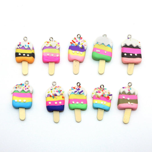 5Pcs Rainbow Color Ice Cream With Eye Screw Resin Pendant Summer Popsicle Charms DIY Handmade Jewelry Necklace Bracelet Earring Accessories Creative Gift