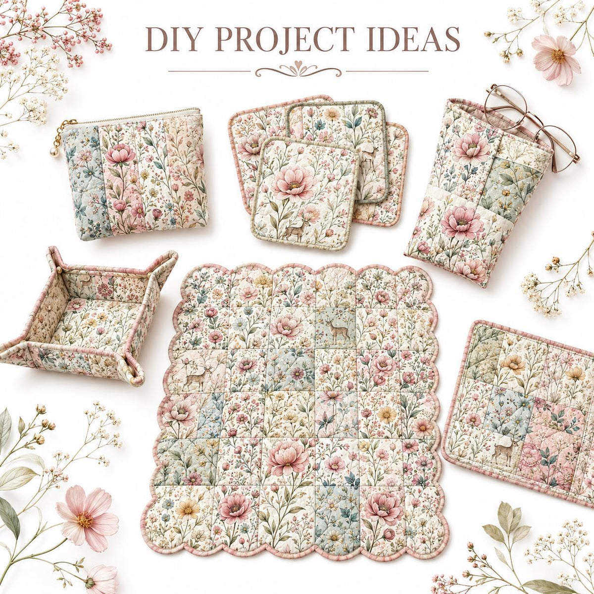 10Pc/Set Flower Series Butterfly Bowknot Fat Quarter Fabric, Pre-Cut Square Fabric Assort, Fabric Set, Craft Fabric, Handmade DIY Patchwork Fabric,Home Quilting Sewing Fabric, Packaging Fabric, Scrapbooking Craft Hobbyist