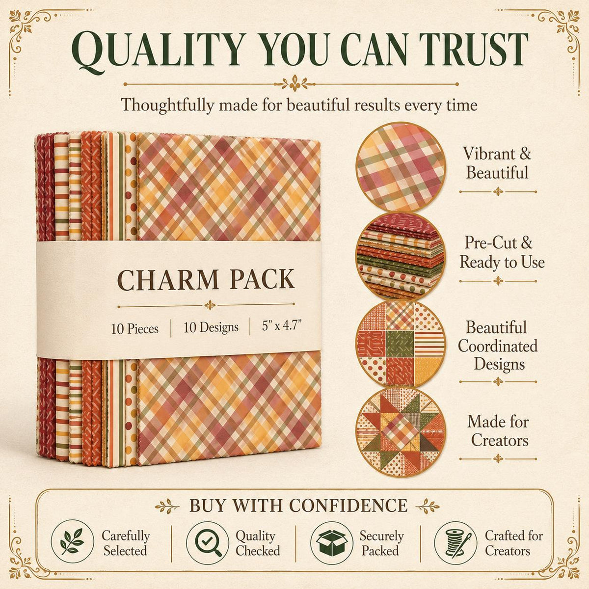 10Pc/Set Autumn Series Plaid Stripe Dot Fat Quarter Fabric, Pre-Cut Square Fabric Assort, Fabric Set, Craft Fabric, Handmade DIY Patchwork Fabric,Home Quilting Sewing Fabric, Packaging Fabric, Scrapbooking Craft Hobbyist