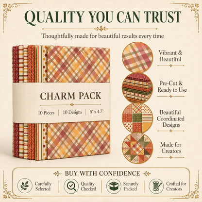 10Pc/Set Autumn Series Plaid Stripe Dot Fat Quarter Fabric, Pre-Cut Square Fabric Assort, Fabric Set, Craft Fabric, Handmade DIY Patchwork Fabric,Home Quilting Sewing Fabric, Packaging Fabric, Scrapbooking Craft Hobbyist