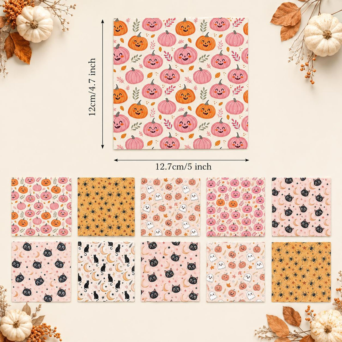 10Pc/Set Halloween Series Star Skull Pumpkin Cat Moon Fat Quarter Fabric, Pre-Cut Square Fabric Assort, Fabric Set, Craft Fabric, Handmade DIY Patchwork Fabric,Home Quilting Sewing Fabric, Packaging Fabric, Scrapbooking Craft Hobbyist
