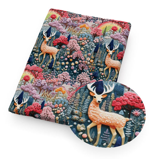 deerreindeer giraffe imitation embroidery series flowerfloral rainbow fabric