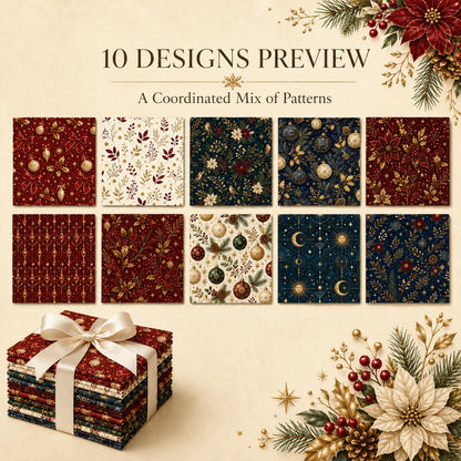 10pcs Charm Pack Set Christmas Pattern Vintage Style Handmade DIY with Rich Color and Texture Elements 100% Polyester Patchwork in 10 Design Styles Suitable for Patchwork DIY Craft Projects DIY Wallet Making Gift Giving Bag Making Mother's Day Gift