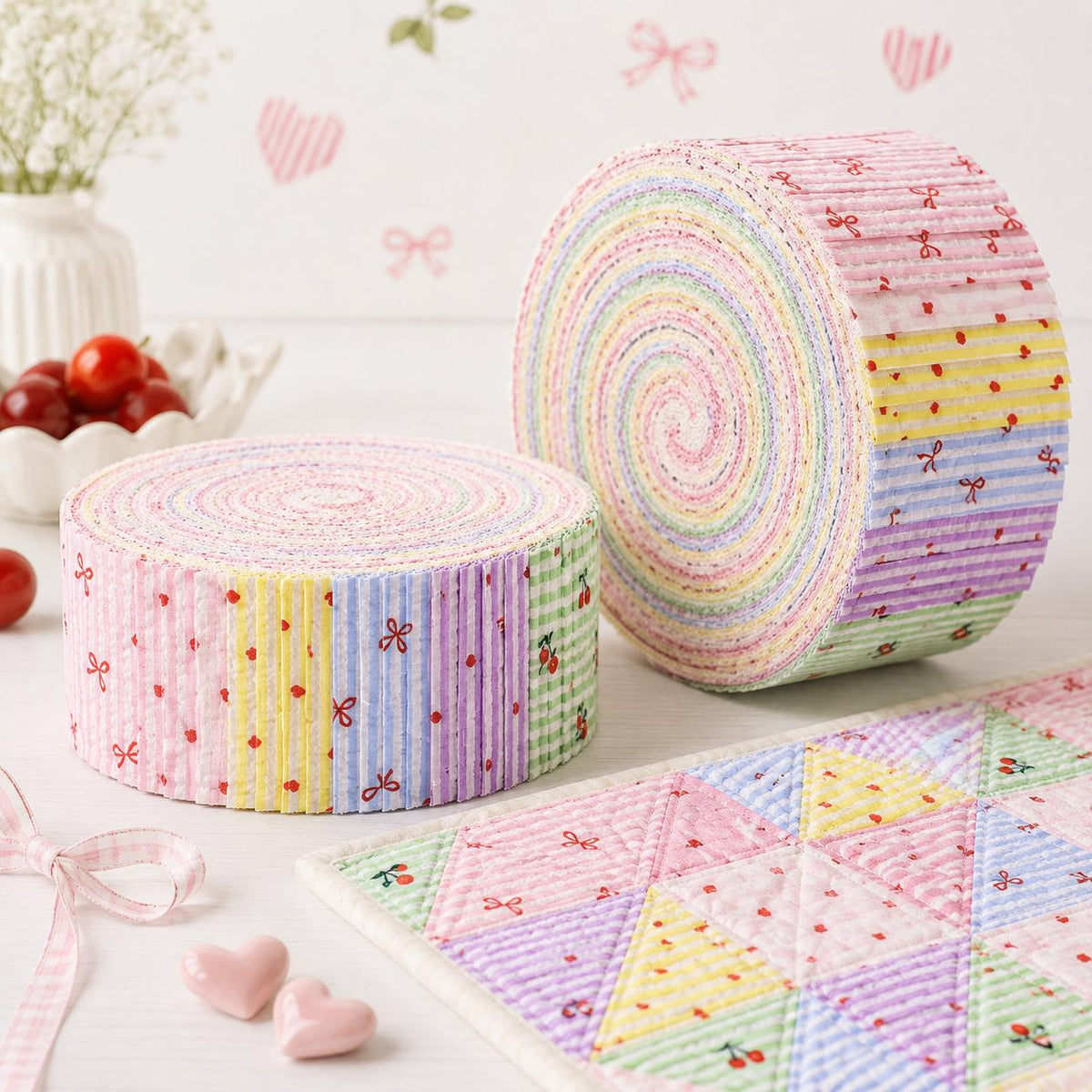 10pcs Vintage Love Striped Pattern Jelly Roll Fabric Strips 2.5X19.7inch Pre-Cut 100% Polyester For Patchwork Quilts, Table Runners, Placemats, Tote Bags, Storage Pouches, Makeup Bags, Coasters, Quilt Blocks & Binding