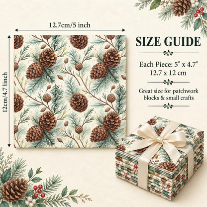 10Pc/Set Christmas Series Tree Mushroom Holly Pinecones Fat Quarter Fabric, Pre-Cut Square Fabric Assort, Fabric Set, Craft Fabric, Handmade DIY Patchwork Fabric,Home Quilting Sewing Fabric, Packaging Fabric, Scrapbooking Craft Hobbyist