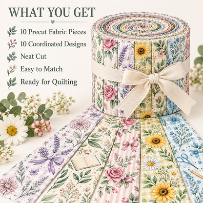 10pcs Vintage Floral Pattern Jelly Roll Fabric Strips 2.5X19.7inch Pre-Cut 100% Polyester For Patchwork Quilts, Table Runners, Placemats, Tote Bags, Storage Pouches, Makeup Bags, Coasters, Quilt Blocks & Binding