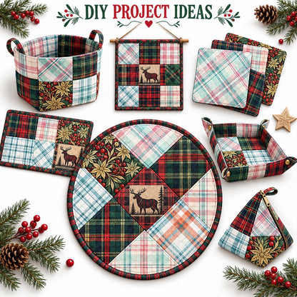 10Pc/Set Christmas Plaid Series Tree Deer Deer Fat Quarter Fabric, Pre-Cut Square Fabric Assort, Fabric Set, Craft Fabric, Handmade DIY Patchwork Fabric,Home Quilting Sewing Fabric, Packaging Fabric, Scrapbooking Craft Hobbyist
