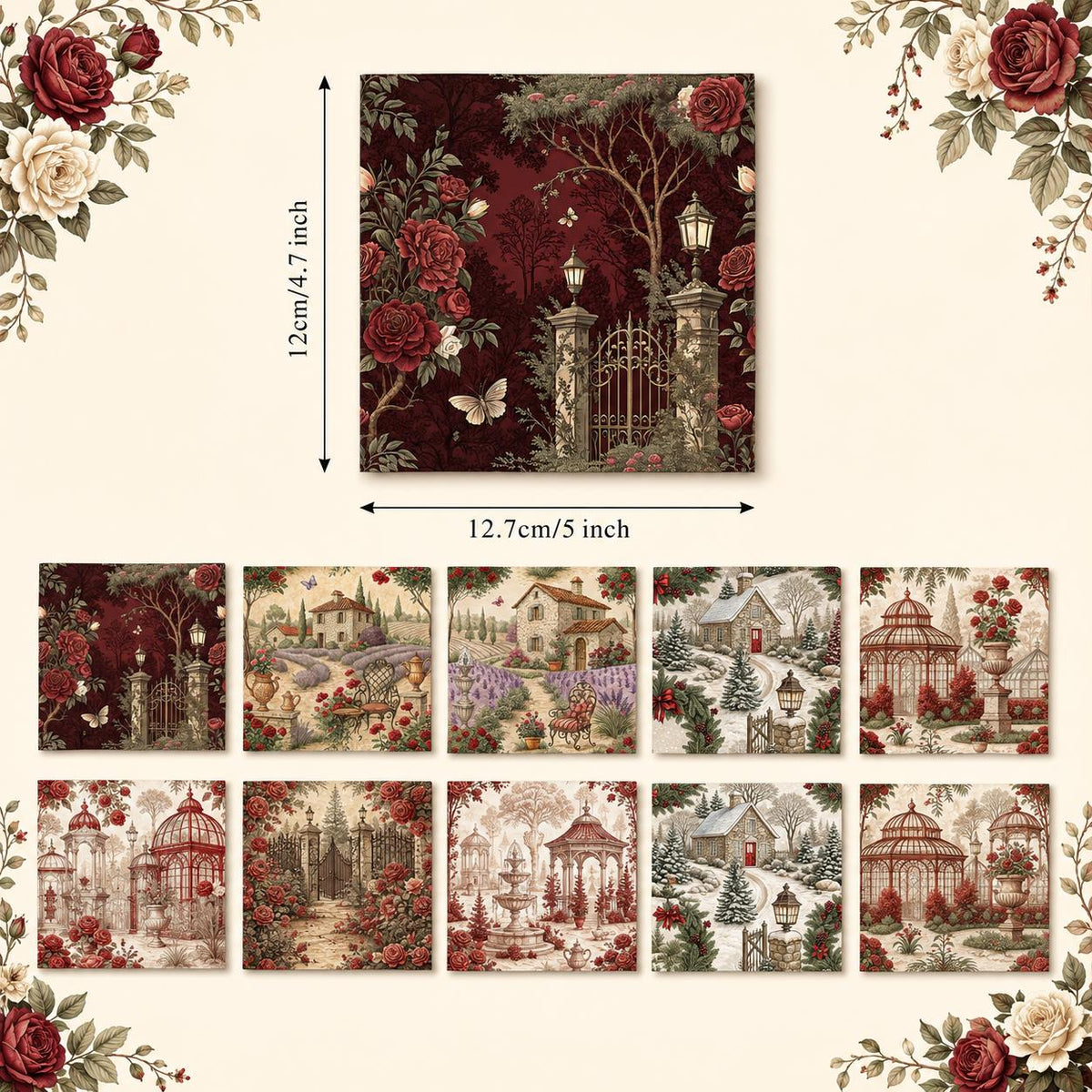 10Pc/Set Flower Rose Christmas Series Tree Fat Quarter Fabric, Pre-Cut Square Fabric Assort, Fabric Set, Craft Fabric, Handmade DIY Patchwork Fabric,Home Quilting Sewing Fabric, Packaging Fabric, Scrapbooking Craft Hobbyist