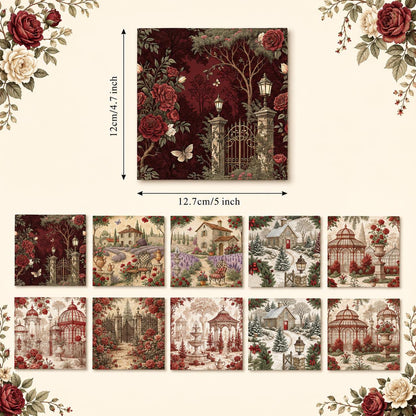 10Pc/Set Flower Rose Christmas Series Tree Fat Quarter Fabric, Pre-Cut Square Fabric Assort, Fabric Set, Craft Fabric, Handmade DIY Patchwork Fabric,Home Quilting Sewing Fabric, Packaging Fabric, Scrapbooking Craft Hobbyist