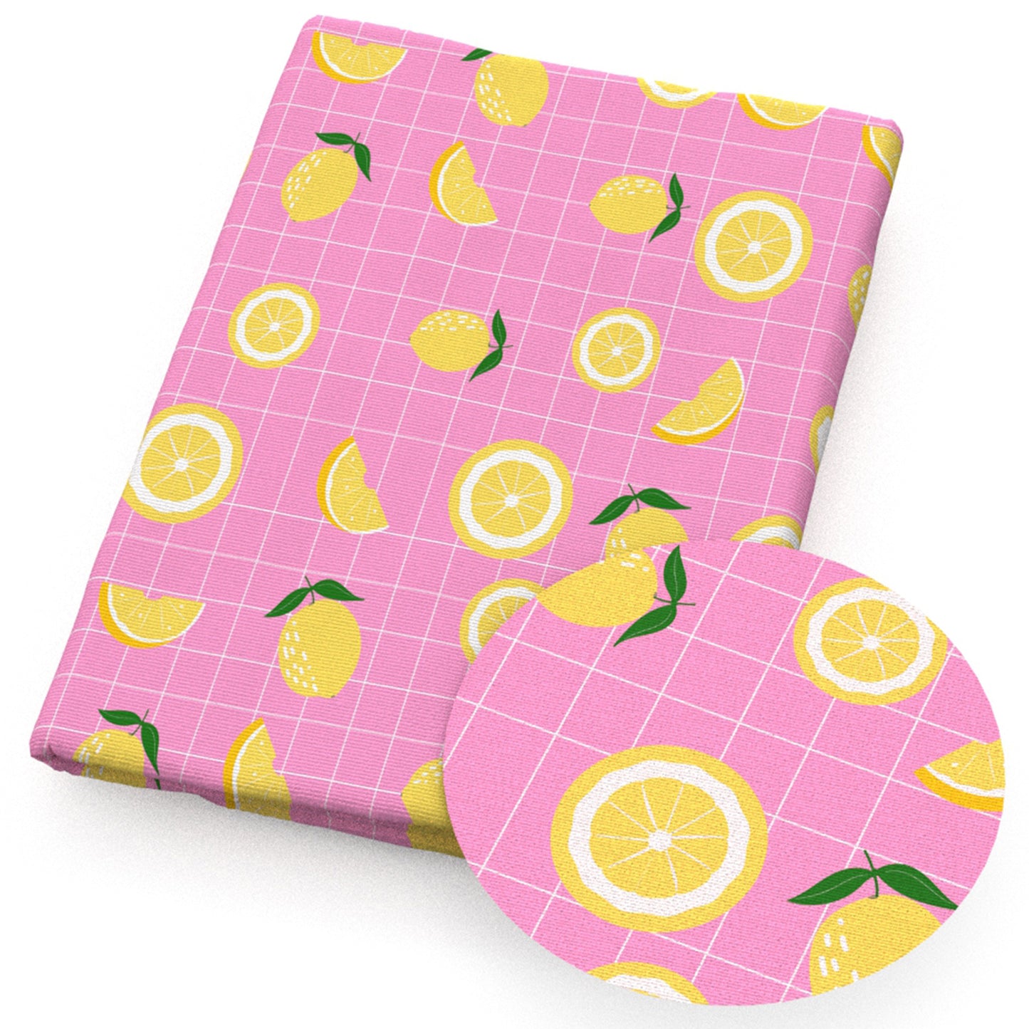 lemon plaid grid gingham tartan buffalo plaid fruit pink series fabric