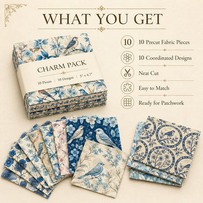 10pcs Charm Pack Set Floral Bird Vintage Style Pattern Handmade DIY with Rich Color and Texture Elements 100% Polyester Patchwork in 10 Design Styles Suitable for Patchwork DIY Craft Projects DIY Wallet Making Gift Giving Bag Making Mother's Day Gift