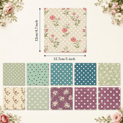 10pcs Charm Pack Set Floral Dot Pattern Vintage Style Handmade DIY with Rich Color and Texture Elements 100% Polyester Patchwork in 10 Design Styles Suitable for Patchwork DIY Craft Projects DIY Wallet Making Gift Giving Bag Making Mother's Day Gift