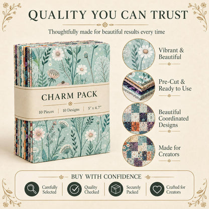 10pcs Charm Pack Set Floral Pattern Vintage Style Handmade DIY with Rich Color and Texture Elements 100% Polyester Patchwork in 10 Design Styles Suitable for Patchwork DIY Craft Projects DIY Wallet Making Gift Giving Bag Making Mother's Day Gift