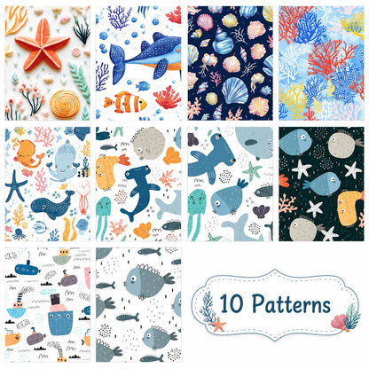 10Pc/Set, Making 10 Images 1pc Each, Each Size: 6.3*50cm Coral Dolphin Jellyfish Ocean Series Sliced Fabric Set Style Combination, Polyester Jelly Roll Fabric Strips, Pre-Cut Quilting Squares, For Quilting DIY, Handicrafts And Sewing, Blankets, Rugs