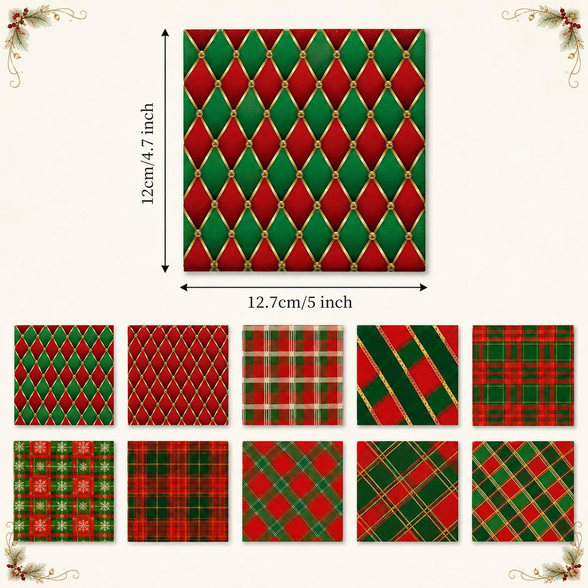 10Pc/Set Christmas Series Plaid Rhombus Fat Quarter Fabric, Pre-Cut Square Fabric Assort, Fabric Set, Craft Fabric, Handmade DIY Patchwork Fabric,Home Quilting Sewing Fabric, Packaging Fabric, Scrapbooking Craft Hobbyist