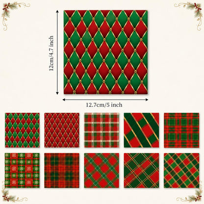 10Pc/Set Christmas Series Plaid Rhombus Fat Quarter Fabric, Pre-Cut Square Fabric Assort, Fabric Set, Craft Fabric, Handmade DIY Patchwork Fabric,Home Quilting Sewing Fabric, Packaging Fabric, Scrapbooking Craft Hobbyist