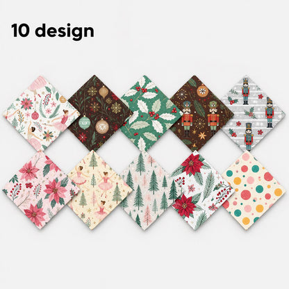 10Pc/Set Christmas Series Flower Ballet Tree Holly Fat Quarter Fabric, Pre-Cut Square Fabric Assort, Fabric Set, Craft Fabric, Handmade DIY Patchwork Fabric,Home Quilting Sewing Fabric, Packaging Fabric, Scrapbooking Craft Hobbyist