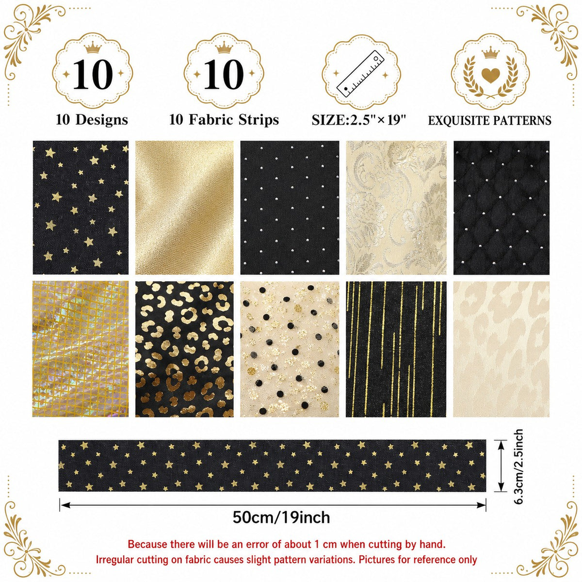 10Pc/Set, Making 10 Images 1pc Each, Each Size: 6.3*50cm Leopard Star Golden Hot Stamping Series Sliced Fabric Set Style Combination, Polyester Jelly Roll Fabric Strips, Pre-Cut Quilting Squares, For Quilting DIY, Handicrafts And Sewing, Blankets, Rugs, I