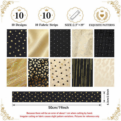 10Pc/Set, Making 10 Images 1pc Each, Each Size: 6.3*50cm Leopard Star Golden Hot Stamping Series Sliced Fabric Set Style Combination, Polyester Jelly Roll Fabric Strips, Pre-Cut Quilting Squares, For Quilting DIY, Handicrafts And Sewing, Blankets, Rugs, I