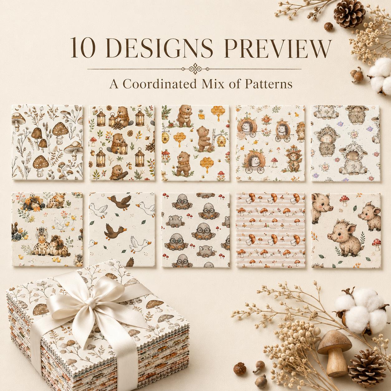 10pcs Charm Pack Set Bear Horse Vintage Style Pattern Handmade DIY with Rich Color and Texture Elements 100% Polyester Patchwork in 10 Design Styles Suitable for Patchwork DIY Craft Projects DIY Wallet Making Gift Giving Bag Making Mother's Day Gift