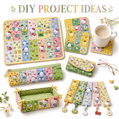 10pcs/Set, Making 10 Images 1pc Each, Each Size: 2.48*19.69inch Hello Kitty Pochacco Sanrio Series Sliced Fabric Set Style Combination, Polyester Jelly Roll Fabric Strips, Pre-Cut Quilting Squares, for Quilting DIY, Handicrafts And Sewing, Blankets, Rugs