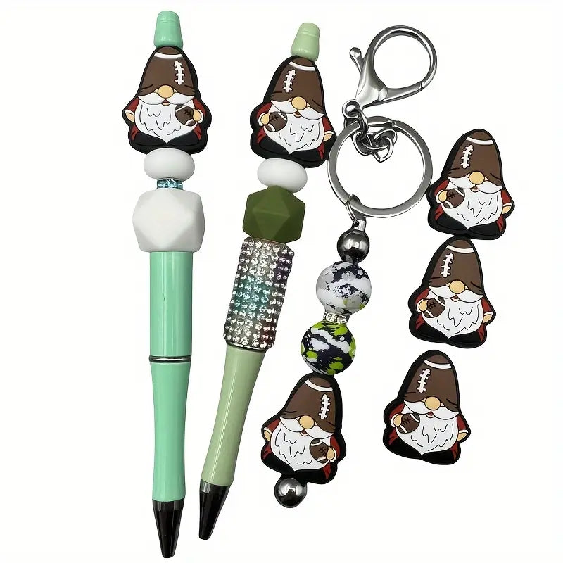 1Pc Football Gnome Theme Silicone Beads - Cute Charms for DIY Keychain, Bracelet, Necklace & Pen Dangling Decorations - Silicone Focal Beads for Beading & Craft Projects