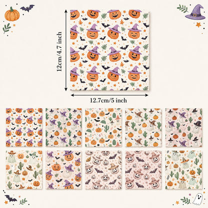 10pcs Charm Pack Set Halloween Pumpkin Ghost Holly Snow Pattern Vintage Style Handmade DIY with Rich Color and Texture Elements 100% Polyester Patchwork in 10 Design Styles Suitable for Patchwork DIY Craft Projects DIY Wallet Making Gift Giving Bag Making
