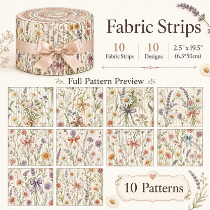 10pcs Vintage Floral Pattern Jelly Roll Fabric Strips 2.5X19.7inch Pre-Cut 100% Polyester For Patchwork Quilts, Table Runners, Placemats, Tote Bags, Storage Pouches, Makeup Bags, Coasters, Quilt Blocks & Binding
