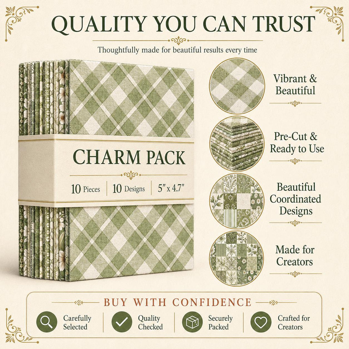 10pcS Charm Pack Set Plaid Floral Pattern VIntage Style Handmade DIY With Rich Color and Texture Elements 100% Polyester Patchwork in 10 Design Styles Suitable For Patchwork DIY Craft Projects DIY Wallet Making Gift Giving Bag Making Mother's Day Gift