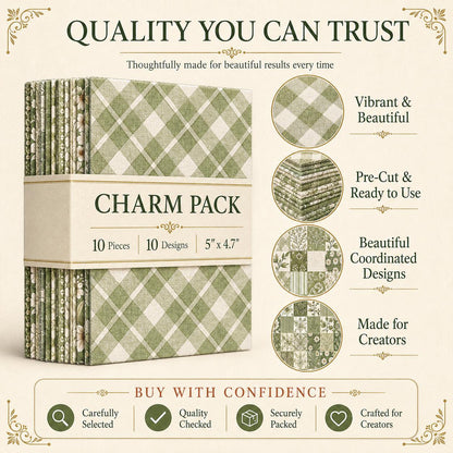 10pcS Charm Pack Set Plaid Floral Pattern VIntage Style Handmade DIY With Rich Color and Texture Elements 100% Polyester Patchwork in 10 Design Styles Suitable For Patchwork DIY Craft Projects DIY Wallet Making Gift Giving Bag Making Mother's Day Gift