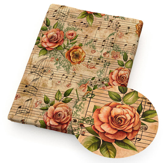 music notes flowerfloral newspaper obsolescence fabric