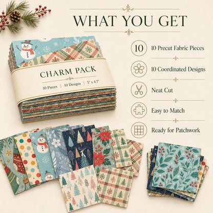 10Pc/Set Christmas Series Flower Dot Plaid Tree Deer Fat Quarter Fabric, Pre-Cut Square Fabric Assort, Fabric Set, Craft Fabric, Handmade DIY Patchwork Fabric,Home Quilting Sewing Fabric, Packaging Fabric, Scrapbooking Craft Hobbyist