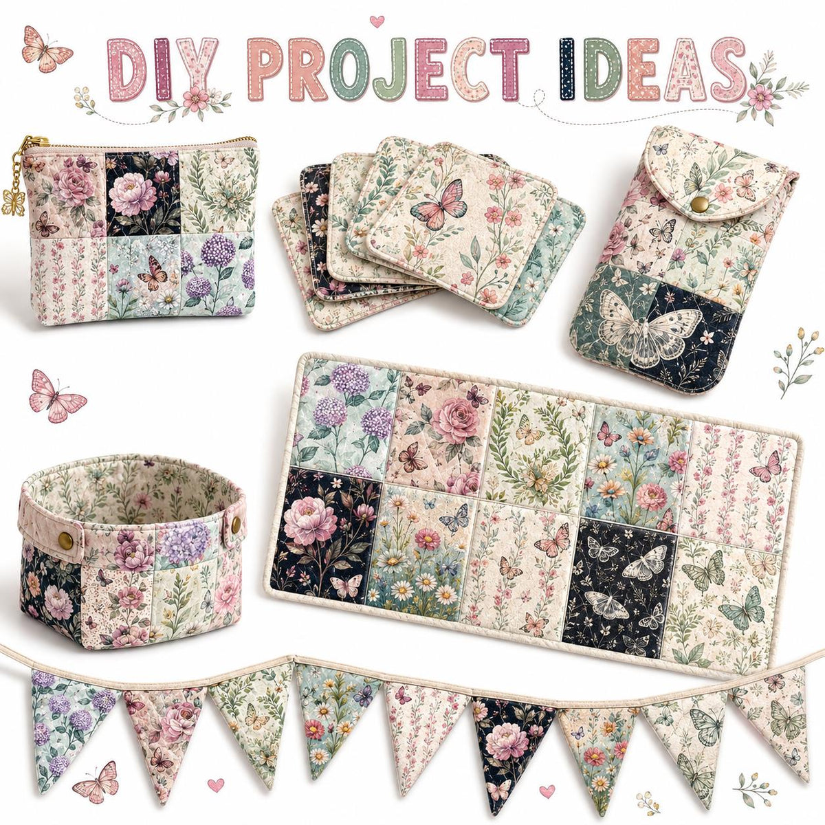 10Pc/Set Flower Series Rose Butterfly Fat Quarter Fabric, Pre-Cut Square Fabric Assort, Fabric Set, Craft Fabric, Handmade DIY Patchwork Fabric,Home Quilting Sewing Fabric, Packaging Fabric, Scrapbooking Craft Hobbyist