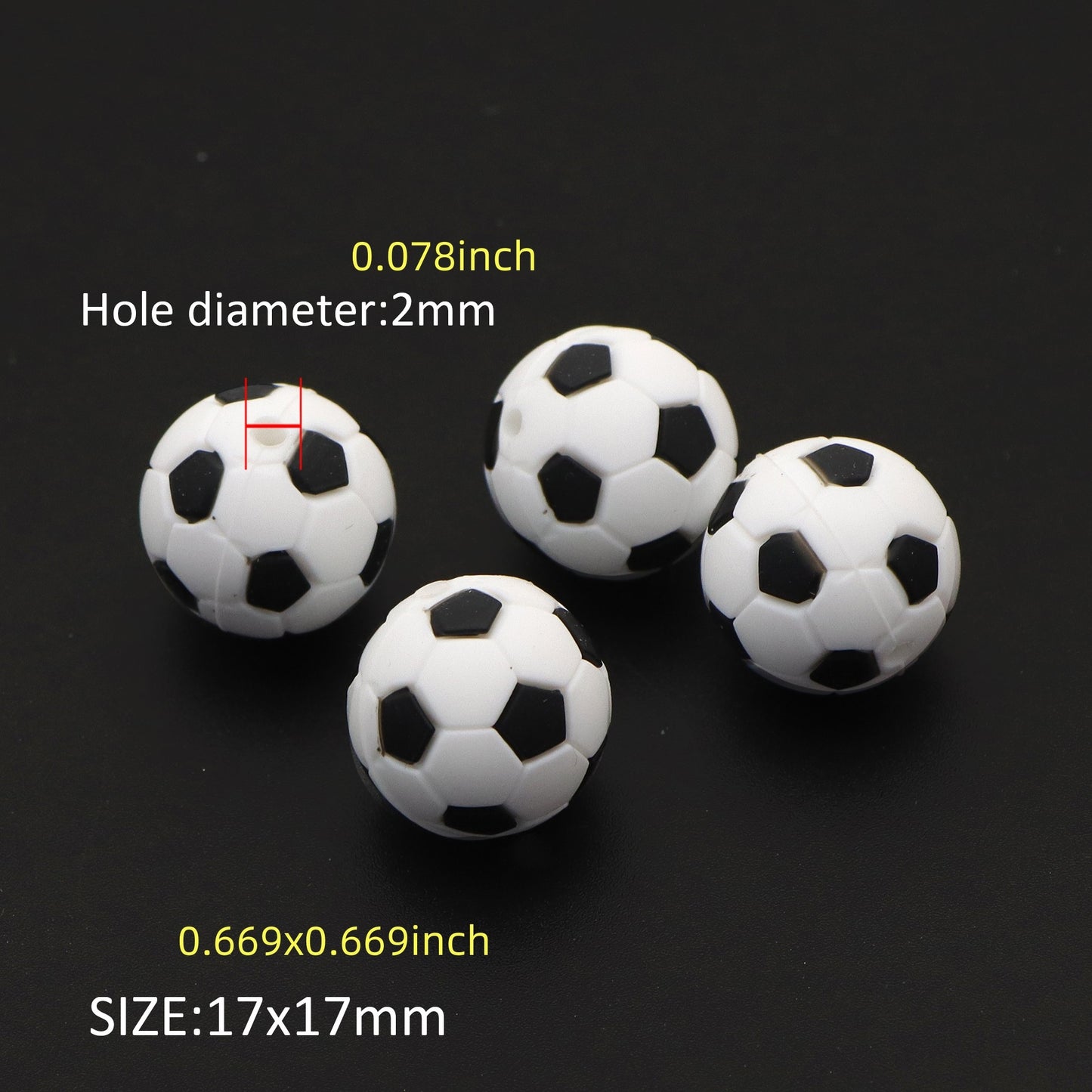 1Pc Silicone Football Soccer Ball Beads for DIY Keychain Charms, Personalized Sports Jewelry Making Kit, Creative Party Decorations, Sturdy Easy-to-Bead Washable Beads