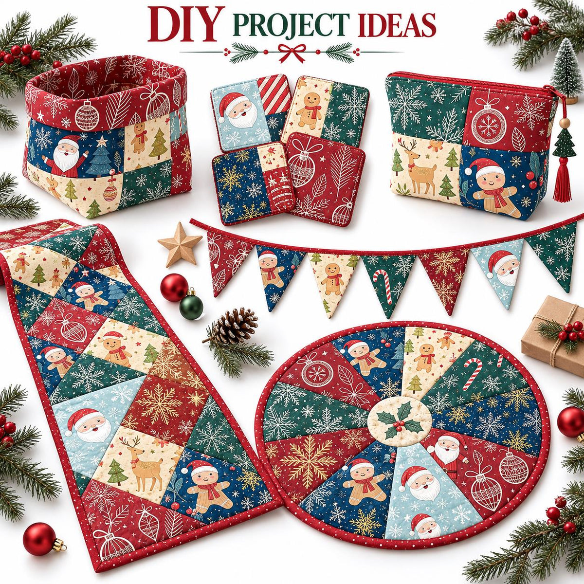 10Pc/Set Christmas Series Star Deer Santa Claus Holly Crutch Fat Quarter Fabric, Pre-Cut Square Fabric Assort, Fabric Set, Craft Fabric, Handmade DIY Patchwork Fabric,Home Quilting Sewing Fabric, Packaging Fabric, Scrapbooking Craft Hobbyist