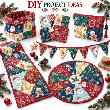 10Pc/Set Christmas Series Star Deer Santa Claus Holly Crutch Fat Quarter Fabric, Pre-Cut Square Fabric Assort, Fabric Set, Craft Fabric, Handmade DIY Patchwork Fabric,Home Quilting Sewing Fabric, Packaging Fabric, Scrapbooking Craft Hobbyist