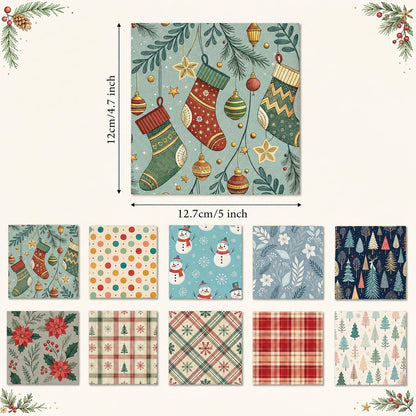 10Pc/Set Christmas Series Flower Dot Plaid Tree Deer Fat Quarter Fabric, Pre-Cut Square Fabric Assort, Fabric Set, Craft Fabric, Handmade DIY Patchwork Fabric,Home Quilting Sewing Fabric, Packaging Fabric, Scrapbooking Craft Hobbyist
