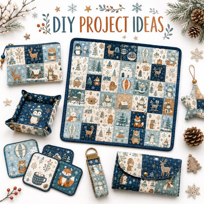 10Pc/Set Christmas Series Heart Star Rabbit Deer Fox Penguin Bear Holly Pinecones Seal Fire Balloon Fat Quarter Fabric, Pre-Cut Square Fabric Assort, Fabric Set, Craft Fabric, Handmade DIY Patchwork Fabric,Home Quilting Sewing Fabric, Packaging Fabric, Sc