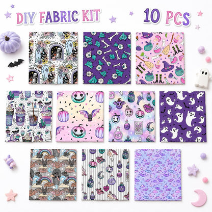 10Pc/Set Halloween Series Flower Butterfly Pumpkin Fat Quarter Fabric, Pre-Cut Square Fabric Assort, Fabric Set, Craft Fabric, Handmade DIY Patchwork Fabric,Home Quilting Sewing Fabric, Packaging Fabric, Scrapbooking Craft Hobbyist