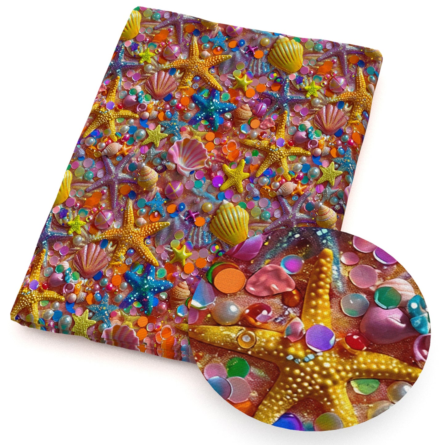 shell star starfish beads pearl rainbow color fabric
