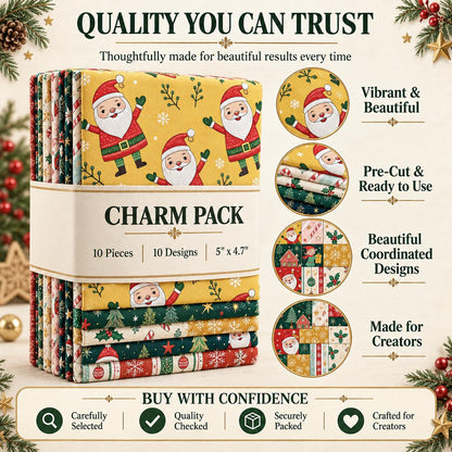 10Pc/Set Christmas Series Santa Claus Star Holly Gift Fat Quarter Fabric, Pre-Cut Square Fabric Assort, Fabric Set, Craft Fabric, Handmade DIY Patchwork Fabric,Home Quilting Sewing Fabric, Packaging Fabric, Scrapbooking Craft Hobbyist