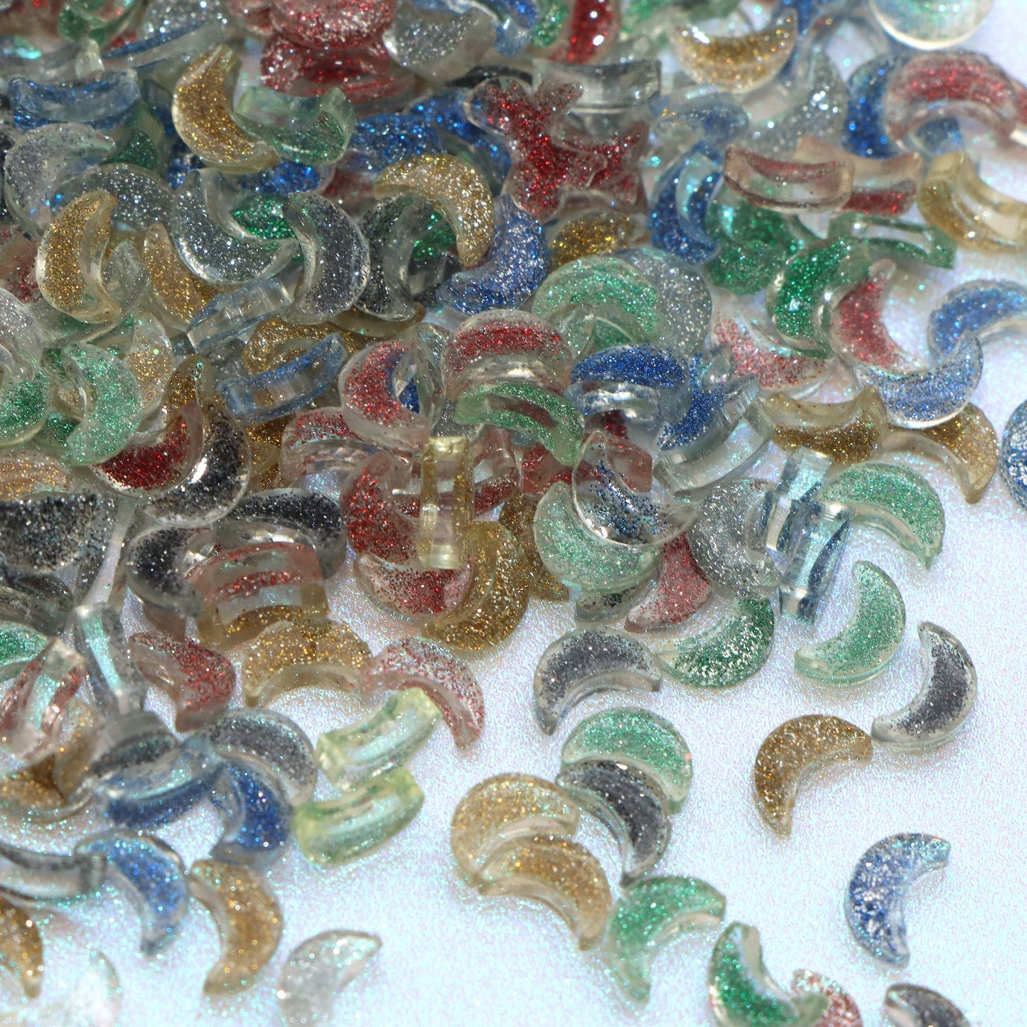 20Pcs Glitter Moon Resin Beads for Jewelry Making DIY Bracelet Necklace Chain Earrings Charm Decors For Nail Art Design Crafts Jewelry Accessories