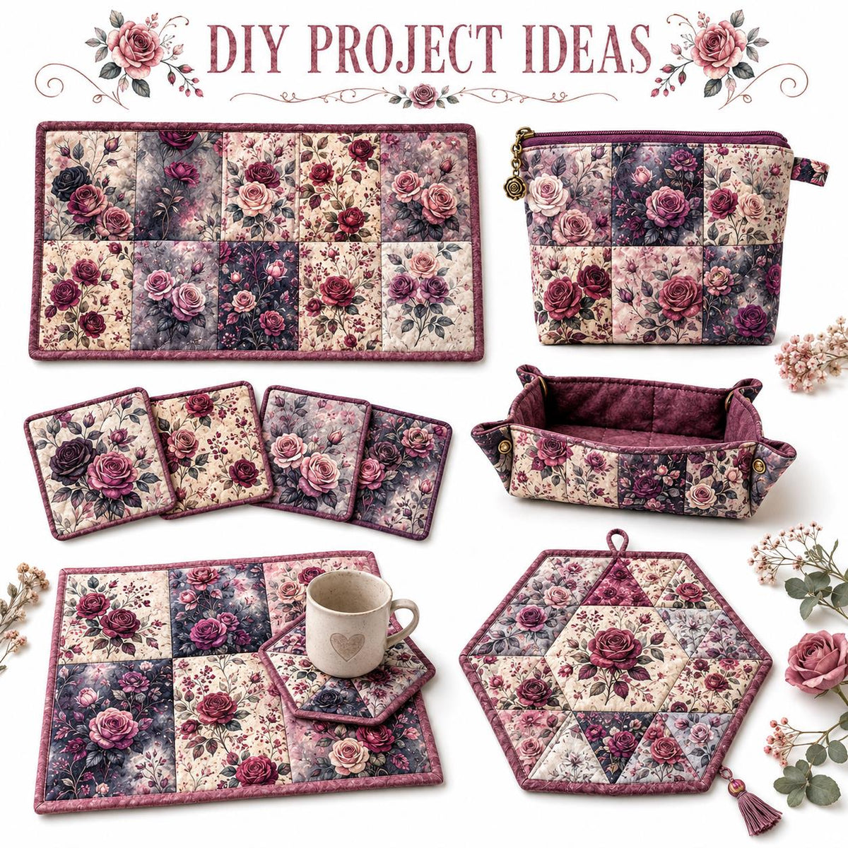 10pcs Charm Pack Set Floral Vintage Style Pattern Handmade DIY with Rich Color and Texture Elements 100% Polyester Patchwork in 10 Design Styles Suitable for Patchwork DIY Craft Projects DIY Wallet Making Gift Giving Bag Making Mother's Day Gift