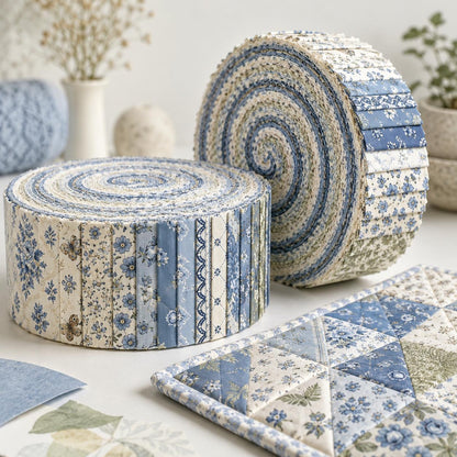 10pcs Vintage Floral Blue & White Pattern Purple Jelly Roll Fabric Strips 2.5X19.7inch Pre-cut 100% Polyester for Patchwork Quilts, Table Runners, Placemats, Tote Bags, Storage Pouches, Makeup Bags, Coasters, Quilt Blocks & Binding