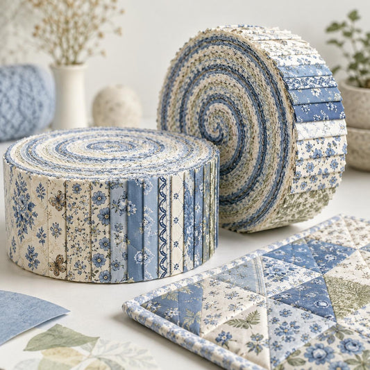 10pcs Vintage Floral Blue & White Pattern Purple Jelly Roll Fabric Strips 2.5X19.7inch Pre-cut 100% Polyester for Patchwork Quilts, Table Runners, Placemats, Tote Bags, Storage Pouches, Makeup Bags, Coasters, Quilt Blocks & Binding