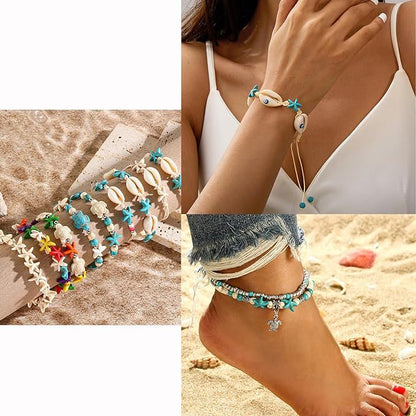 [Ocean Dream Style Synthetic Beads] Randomly 10pcs Ocean Dream Style Synthetic Turquoise Turtle Starfish Charms Beads For DIY Jewelry Making DIY Bracelet Necklace Handicrafts Small Business Supplies